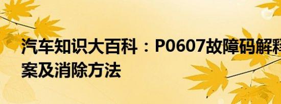 汽车知识大百科：P0607故障码解释处理方案及消除方法