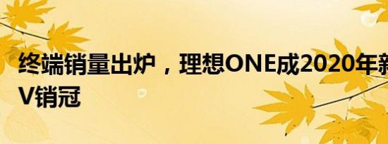 终端销量出炉，理想ONE成2020年新能源SUV销冠