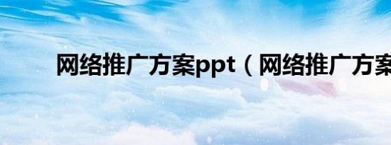 网络推广方案ppt（网络推广方案）