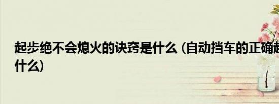 起步绝不会熄火的诀窍是什么 (自动挡车的正确起步方法是什么)