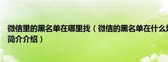 微信里的黑名单在哪里找（微信的黑名单在什么地方能找到简介介绍）