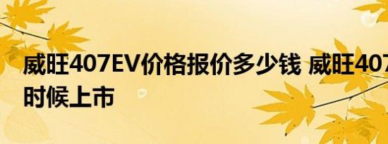 威旺407EV价格报价多少钱 威旺407EV什么时候上市