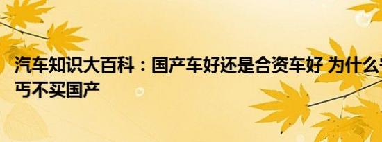 汽车知识大百科：国产车好还是合资车好 为什么宁买合资乞丐不买国产 