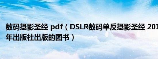 数码摄影圣经 pdf（DSLR数码单反摄影圣经 2011年中国青年出版社出版的图书）