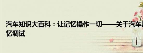 汽车知识大百科：让记忆操作一切——关于汽车后视镜的记忆调试