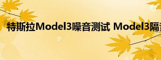 特斯拉Model3噪音测试 Model3隔音好不好 