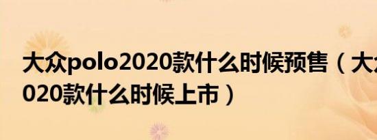 大众polo2020款什么时候预售（大众polo2020款什么时候上市）