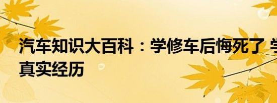 汽车知识大百科：学修车后悔死了 学修车的真实经历