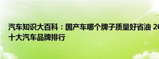 汽车知识大百科：国产车哪个牌子质量好省油 2021年国产十大汽车品牌排行