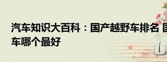 汽车知识大百科：国产越野车排名 国产越野车哪个最好