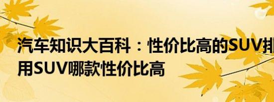 汽车知识大百科：性价比高的SUV排行榜 家用SUV哪款性价比高