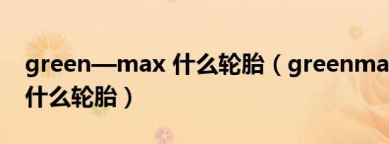 green—max 什么轮胎（greenmax轮胎是什么轮胎）