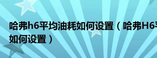 哈弗h6平均油耗如何设置（哈弗H6平均油耗如何设置）