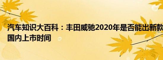 汽车知识大百科：丰田威驰2020年是否能出新款 威驰2020国内上市时间