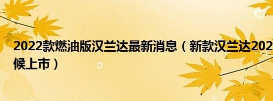 2022款燃油版汉兰达最新消息（新款汉兰达2020款什么时候上市）