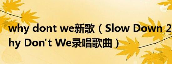 why dont we新歌（Slow Down 2021年Why Don't We录唱歌曲）