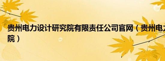 贵州电力设计研究院有限责任公司官网（贵州电力设计研究院）