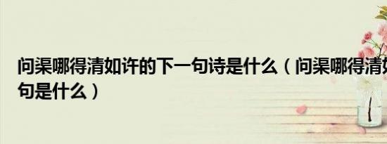 问渠哪得清如许的下一句诗是什么（问渠哪得清如许的下一句是什么）