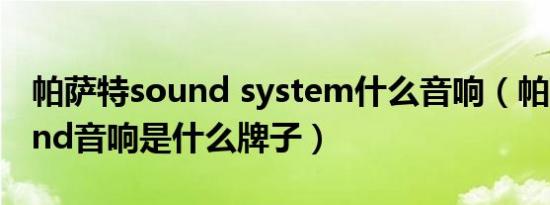 帕萨特sound system什么音响（帕萨特sound音响是什么牌子）