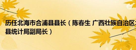 历任北海市合浦县县长（陈春生 广西壮族自治区北海市合浦县统计局副局长）