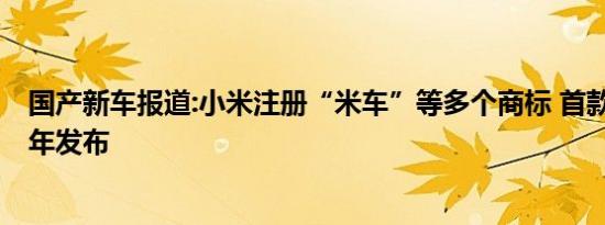 国产新车报道:小米注册“米车”等多个商标 首款车或2024年发布