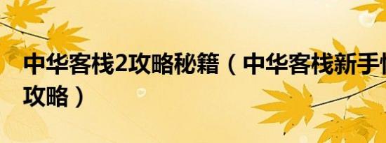 中华客栈2攻略秘籍（中华客栈新手快速升级攻略）