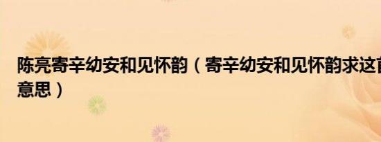 陈亮寄辛幼安和见怀韵（寄辛幼安和见怀韵求这首词的大致意思）