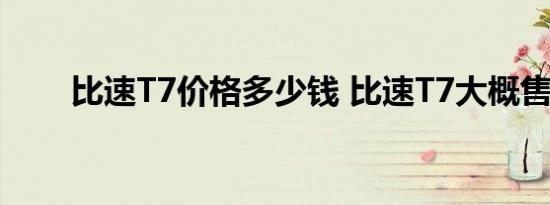 比速T7价格多少钱 比速T7大概售价