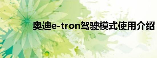 奥迪e-tron驾驶模式使用介绍