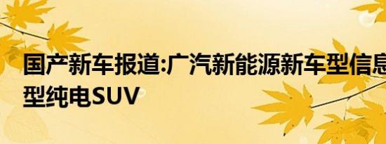 国产新车报道:广汽新能源新车型信息 定位小型纯电SUV