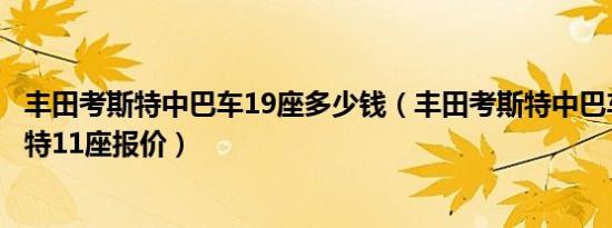 丰田考斯特中巴车19座多少钱（丰田考斯特中巴车价格考斯特11座报价）