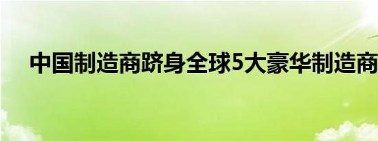 中国制造商跻身全球5大豪华制造商之列