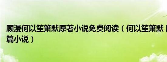 顾漫何以笙箫默原著小说免费阅读（何以笙箫默 顾漫创作长篇小说）