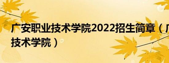 广安职业技术学院2022招生简章（广安职业技术学院）