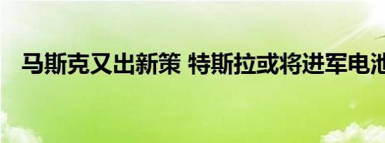 马斯克又出新策 特斯拉或将进军电池行业