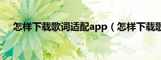 怎样下载歌词适配app（怎样下载歌词）