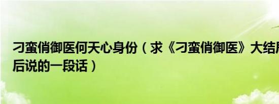 刁蛮俏御医何天心身份（求《刁蛮俏御医》大结局何天心最后说的一段话）