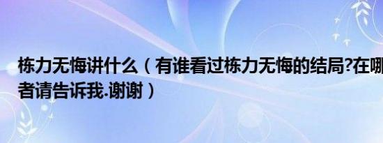 栋力无悔讲什么（有谁看过栋力无悔的结局?在哪有看?知道者请告诉我.谢谢）