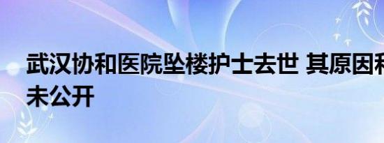 武汉协和医院坠楼护士去世 其原因和过程尚未公开