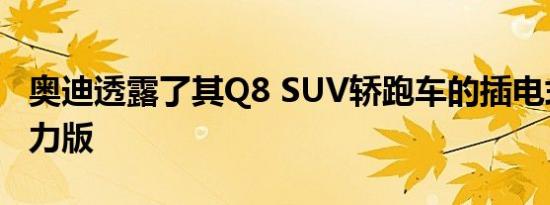 奥迪透露了其Q8 SUV轿跑车的插电式混合动力版