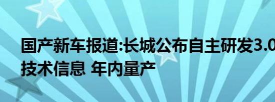 国产新车报道:长城公布自主研发3.0T+9AT技术信息 年内量产