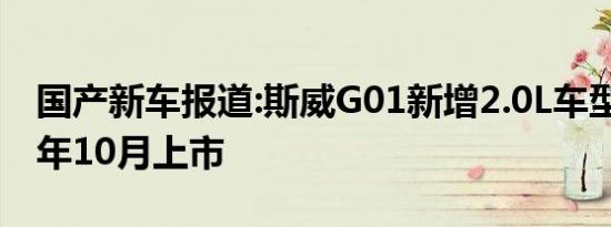 国产新车报道:斯威G01新增2.0L车型 将于今年10月上市