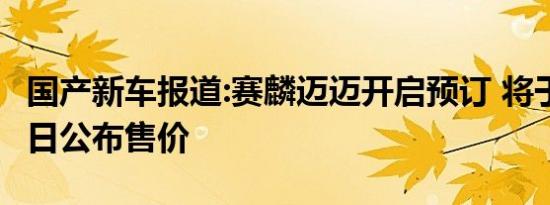 国产新车报道:赛麟迈迈开启预订 将于11月11日公布售价