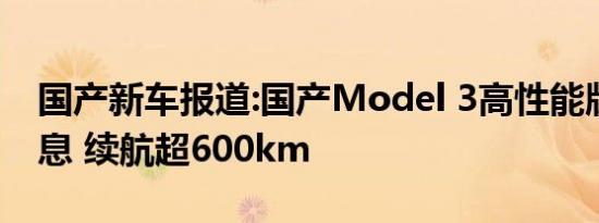 国产新车报道:国产Model 3高性能版更多信息 续航超600km