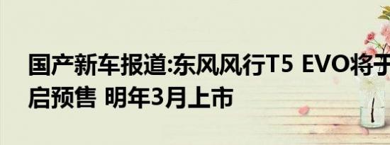 国产新车报道:东风风行T5 EVO将于12月开启预售 明年3月上市