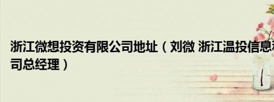 浙江微想投资有限公司地址（刘微 浙江温投信息科技有限公司总经理）