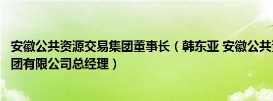 安徽公共资源交易集团董事长（韩东亚 安徽公共资源交易集团有限公司总经理）