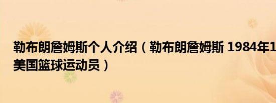 勒布朗詹姆斯个人介绍（勒布朗詹姆斯 1984年12月出生的美国篮球运动员）