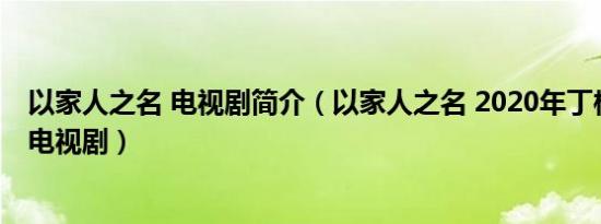 以家人之名 电视剧简介（以家人之名 2020年丁梓光执导的电视剧）