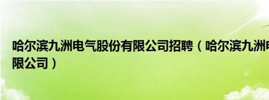 哈尔滨九洲电气股份有限公司招聘（哈尔滨九洲电气股份有限公司）